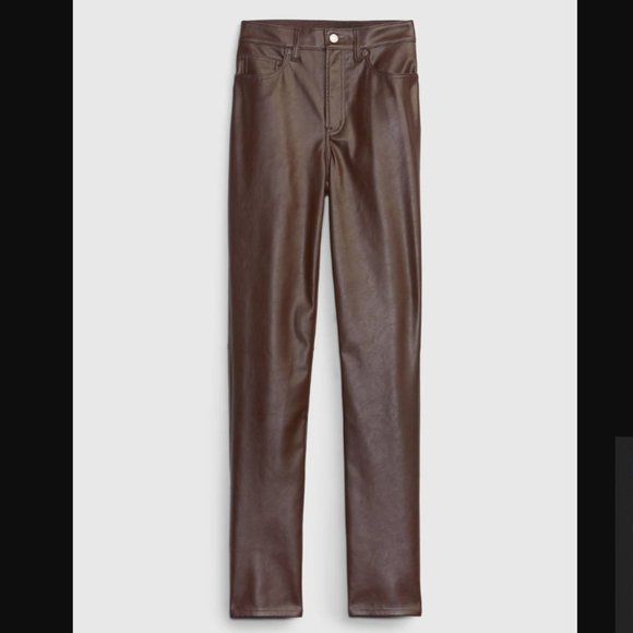 GAP High Rise Faux Vegan Leather Vintage Slim Pants Espresso Brown NEW - Picture 2 of 8